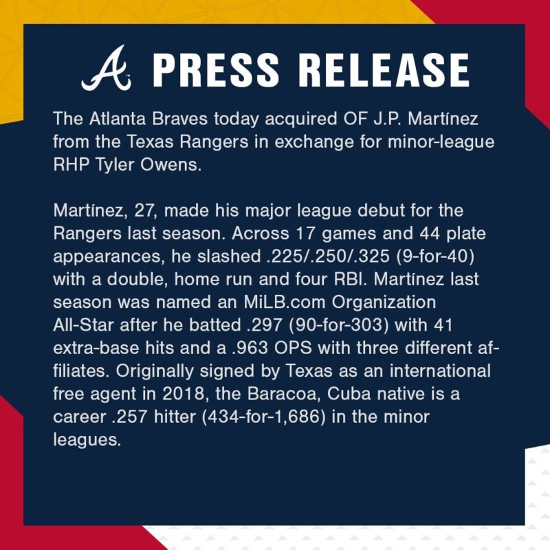 [Atlanta Braves] #ブレーブスがJPマルティネスを獲得: