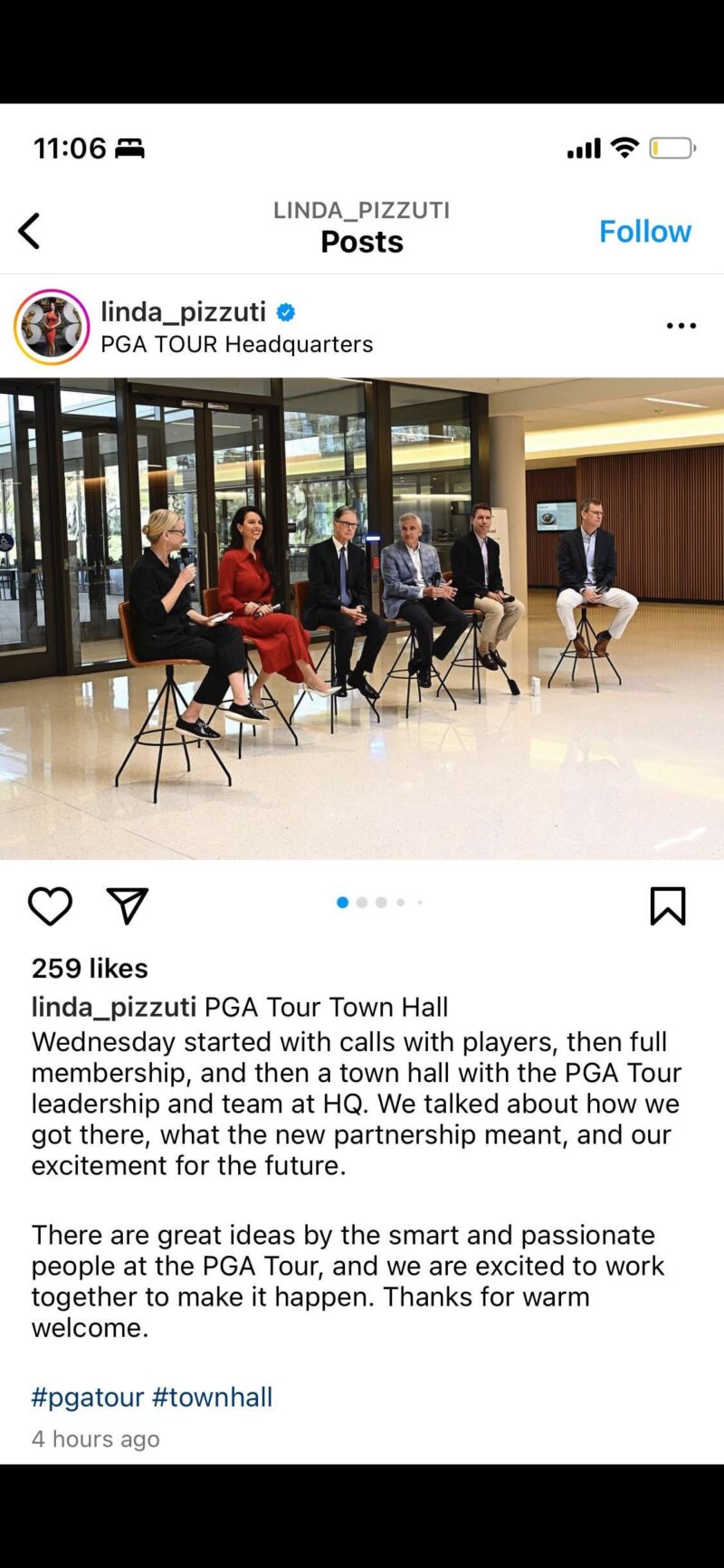 [Linda_Pizzuti] PGAタウンホールに出席する予定だが、文字通り自分が所有するチームと「スケジュールが合わない」