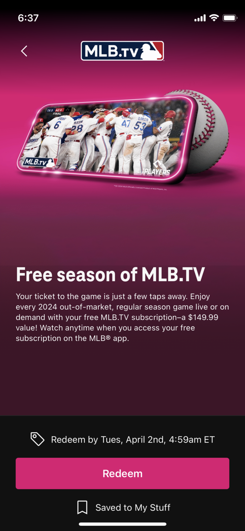 リマインダー - T-Mobile の無料 MLB.TV シーズン パスは有効です