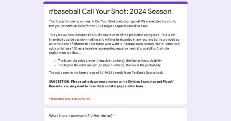 2024 r/baseball コール・ユア・ショット予想コンテスト