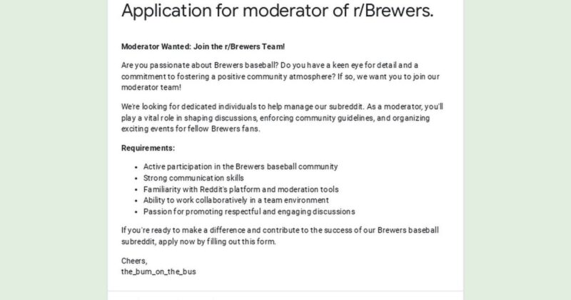 R/Brewers の次のモデレーターになりたいですか? 興味のある方は募集中ですので、お問い合わせください。