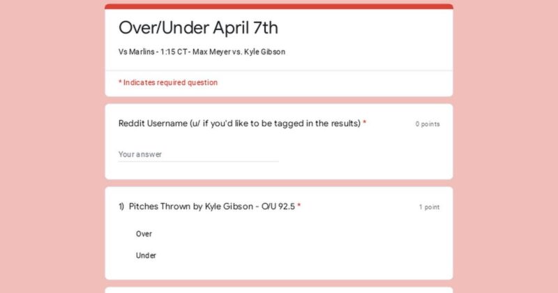 オーバー/アンダー 4 月 7 日 - 対マーリンズ - 1:15 CT - マックス・マイヤー対カイル・ギブソン