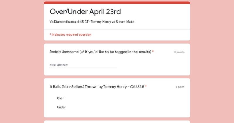 オーバー/アンダー 4月23日 - vs ダイヤモンドバックス、6:45 CT - トミー・ヘンリー vs スティーブン・マッツ