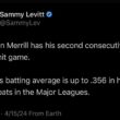 [Levitt] ジャクソン・メリルが２試合連続３安打を記録した。 メリルのメジャーリーグでの最初の59打席での打率は.356に達している。