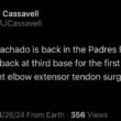[Cassavell] マニー・マチャドがパドレスの打線に戻り、10月の右肘伸筋腱手術以来初めて三塁に戻った。