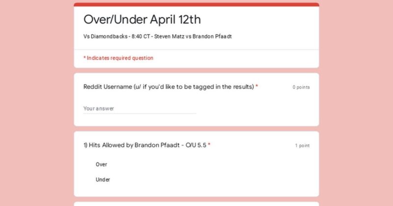 オーバー/アンダー 4 月 12 日 - 対ダイヤモンドバックス - 中部時間 8 時 40 分 - スティーブン・マッツ vs ブランドン・ファート