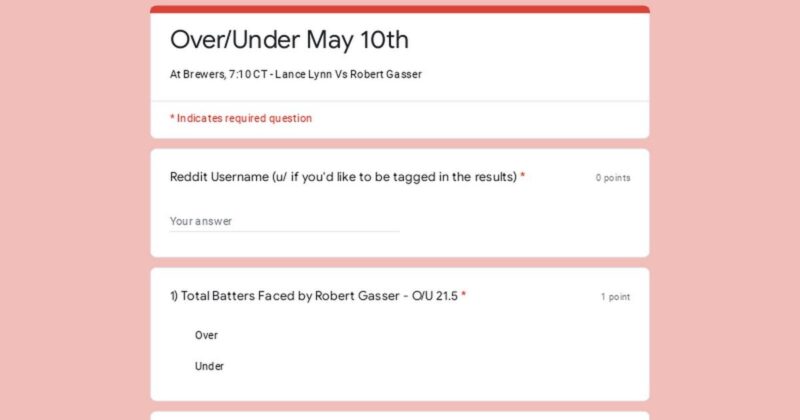オーバー/アンダー 5 月 10 日 - ブルワーズ、中部時間 7 時 10 分 - ランス リン vs ロバート ガッサー